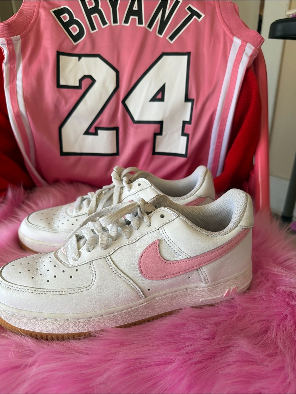 Nike White Sneakers with Pink Swoosh